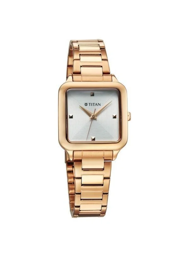 TITAN Horizon Quartz Analog White Dial Rose Gold Stainless Steel Strap Watch for Women - 95297WM01