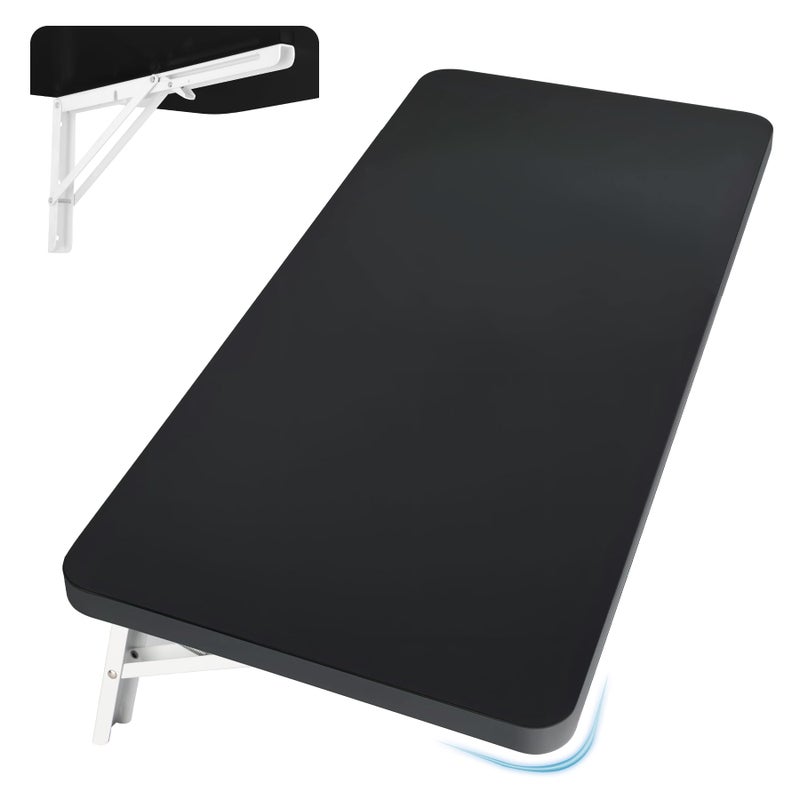 Neoaider Upgrade Wall Mounted Folding Table 31.5â€L x 15.7â€W, Laundry Folding Table with Heavy Duty Metal Collapsible Shelf Brackets, Wall Mounted Desk Fold Down for Small Spaces, Black - Image 1