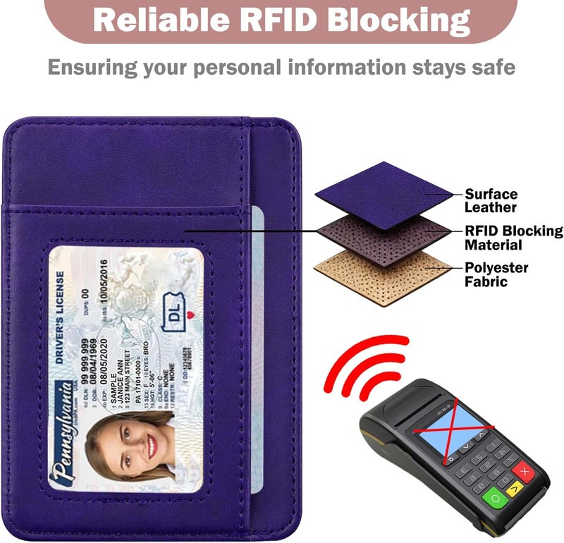 Hot Cool Card Holder Wallet Front Pocket Minimalist Travel Cute Funny Thin Leather With RFID Blocking Small Credit Card Holder Wallet for Men & Women Girls Organizer Gifts, Lavender Purple - Image 5