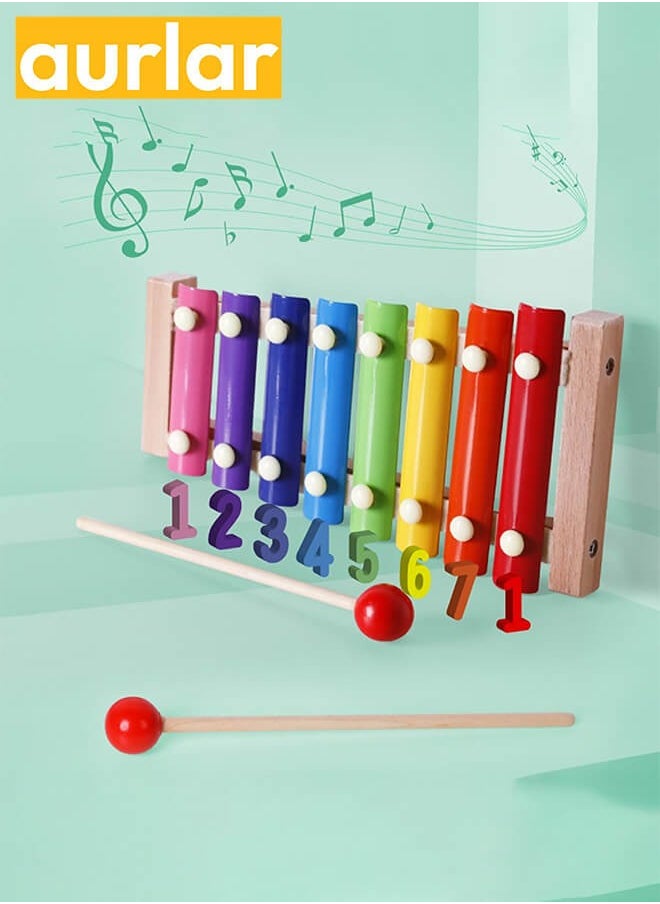 Aurlar - Wooden Educational Instrument Piano, Xylophone Baby Musical Enlightenment Toy, 8 Colo Metal Key With 2 Child Safe Mallets For Kids Toddlers - Image 1
