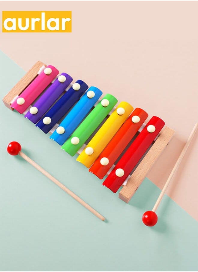 Aurlar - Wooden Educational Instrument Piano, Xylophone Baby Musical Enlightenment Toy, 8 Colo Metal Key With 2 Child Safe Mallets For Kids Toddlers - Image 1
