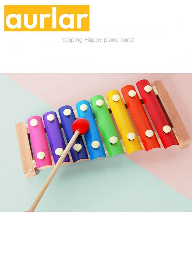Aurlar - Wooden Educational Instrument Piano, Xylophone Baby Musical Enlightenment Toy, 8 Colo Metal Key With 2 Child Safe Mallets For Kids Toddlers - Image 1