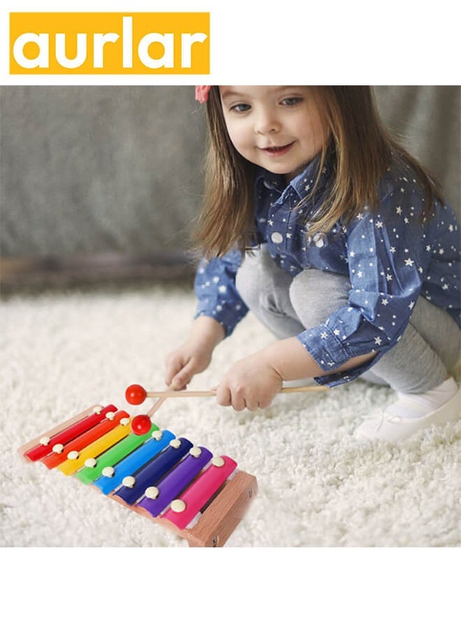 Aurlar - Wooden Educational Instrument Piano, Xylophone Baby Musical Enlightenment Toy, 8 Colo Metal Key With 2 Child Safe Mallets For Kids Toddlers - Image 1