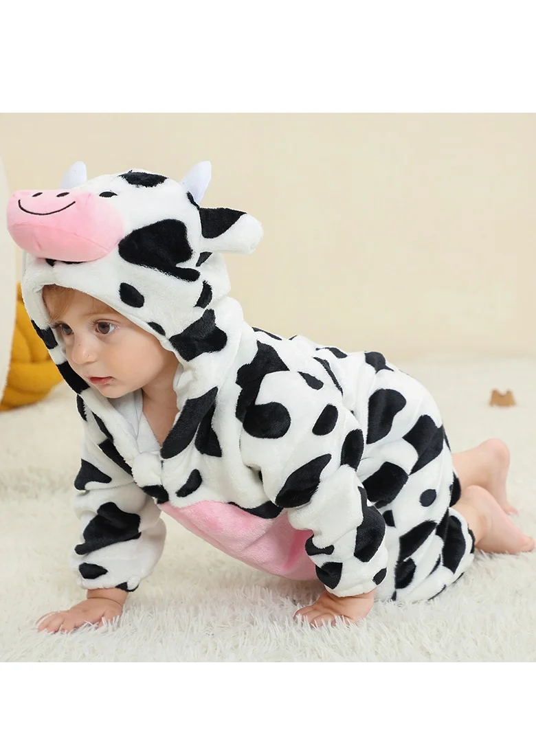 Loquat Flannel Children's Climbing Clothes Baby Autumn Winter Long Sleeved Clothes Jumpsuit Newborn Cartoon Jumpsuit