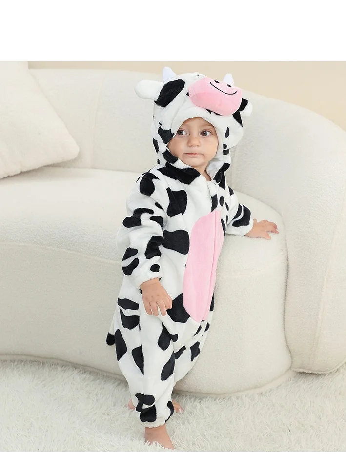 Loquat Flannel Children's Climbing Clothes Baby Autumn Winter Long Sleeved Clothes Jumpsuit Newborn Cartoon Jumpsuit