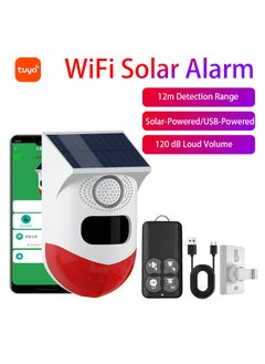 Tuya WiFi Solar Powered Wireless Infrared Motion Sensor Detector Strobe Siren 120dB Alarm Waterproof PIR Sensor
