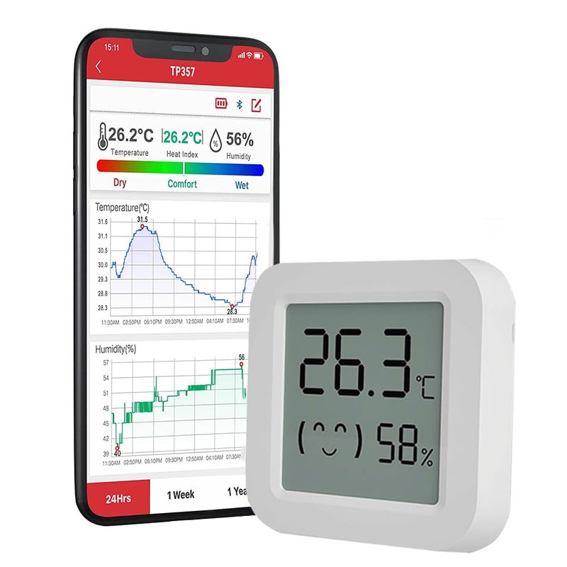 Mijia Temperature and Humidity Meter with Bluetoooth Connection Digital Thermometer with LCD Display Temperature Humidity Meter Compatible with iOS/Android for Kids, Baby, Home, White,