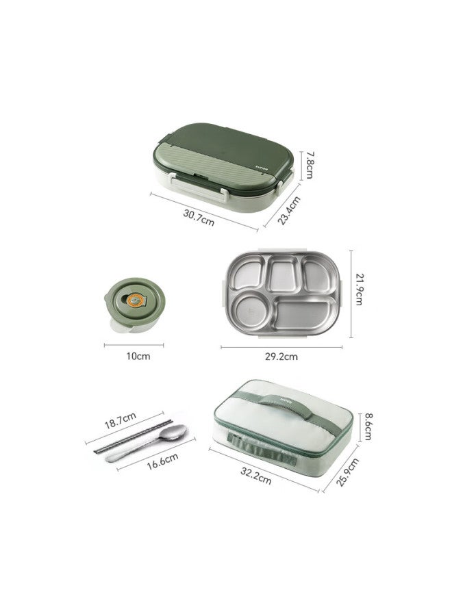 Supor Large Capacity Stainless Steel Lunch Box For Students, Adults, Office Workers, Instant Noodles, Meals, Children's School Lunch 2.0l Gray-green - Image 1