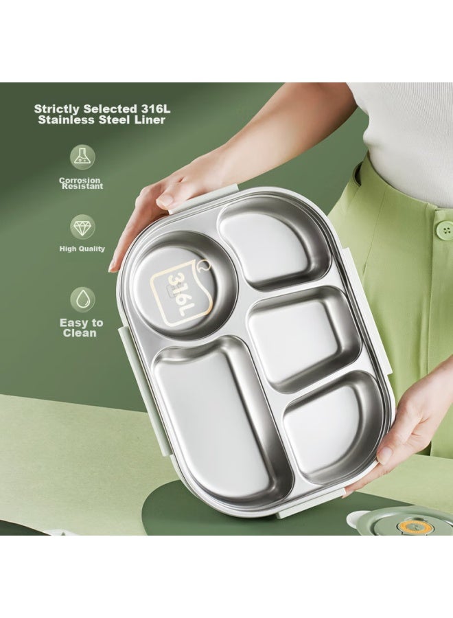 Supor Large Capacity Stainless Steel Lunch Box For Students, Adults, Office Workers, Instant Noodles, Meals, Children's School Lunch 2.0l Gray-green - Image 2
