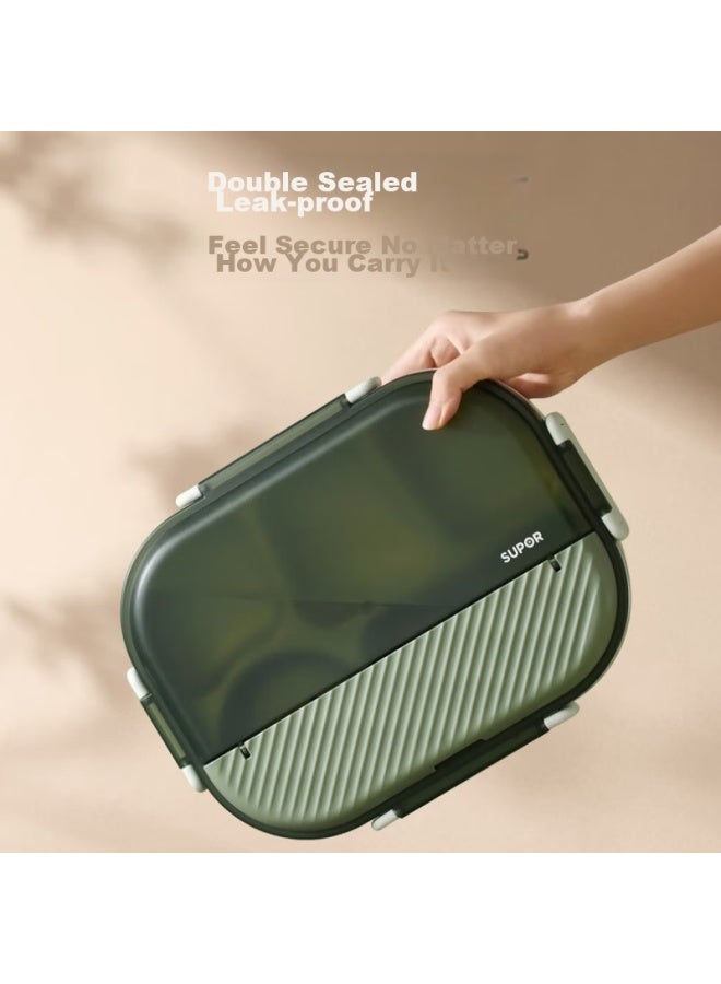 Supor Large Capacity Stainless Steel Lunch Box For Students, Adults, Office Workers, Instant Noodles, Meals, Children's School Lunch 2.0l Gray-green - Image 3