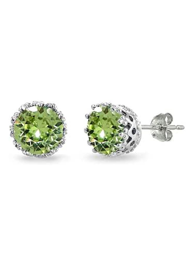 Generic Light Green 6mm Round-Cut Crystal Crown Stud Earrings in Polished Sterling Silver  - Image 1