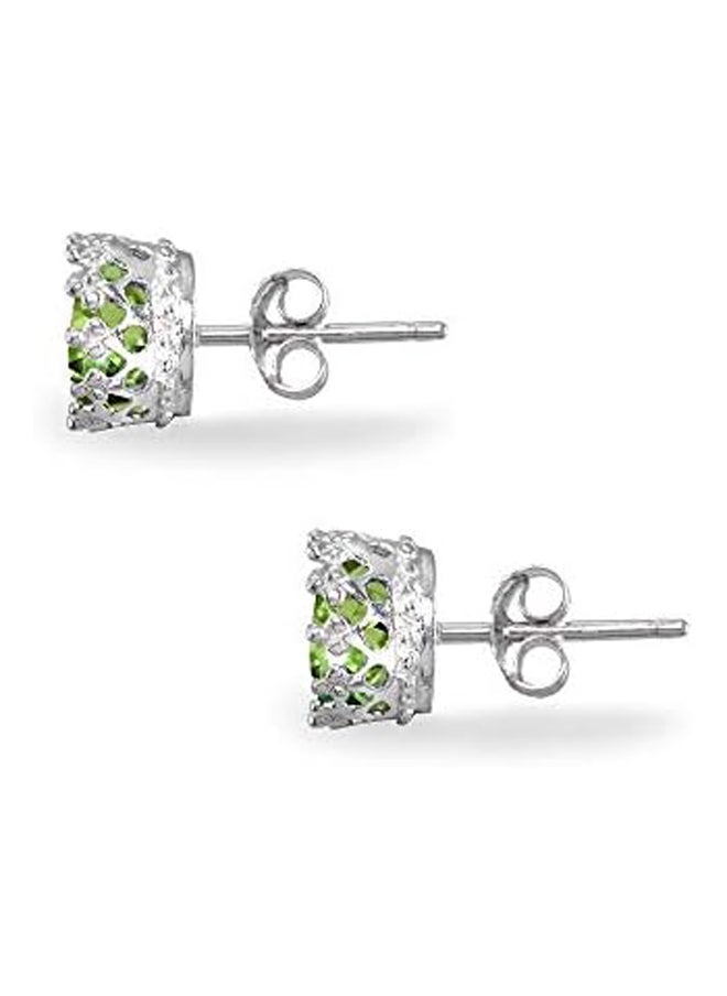 Generic Light Green 6mm Round-Cut Crystal Crown Stud Earrings in Polished Sterling Silver  - Image 3