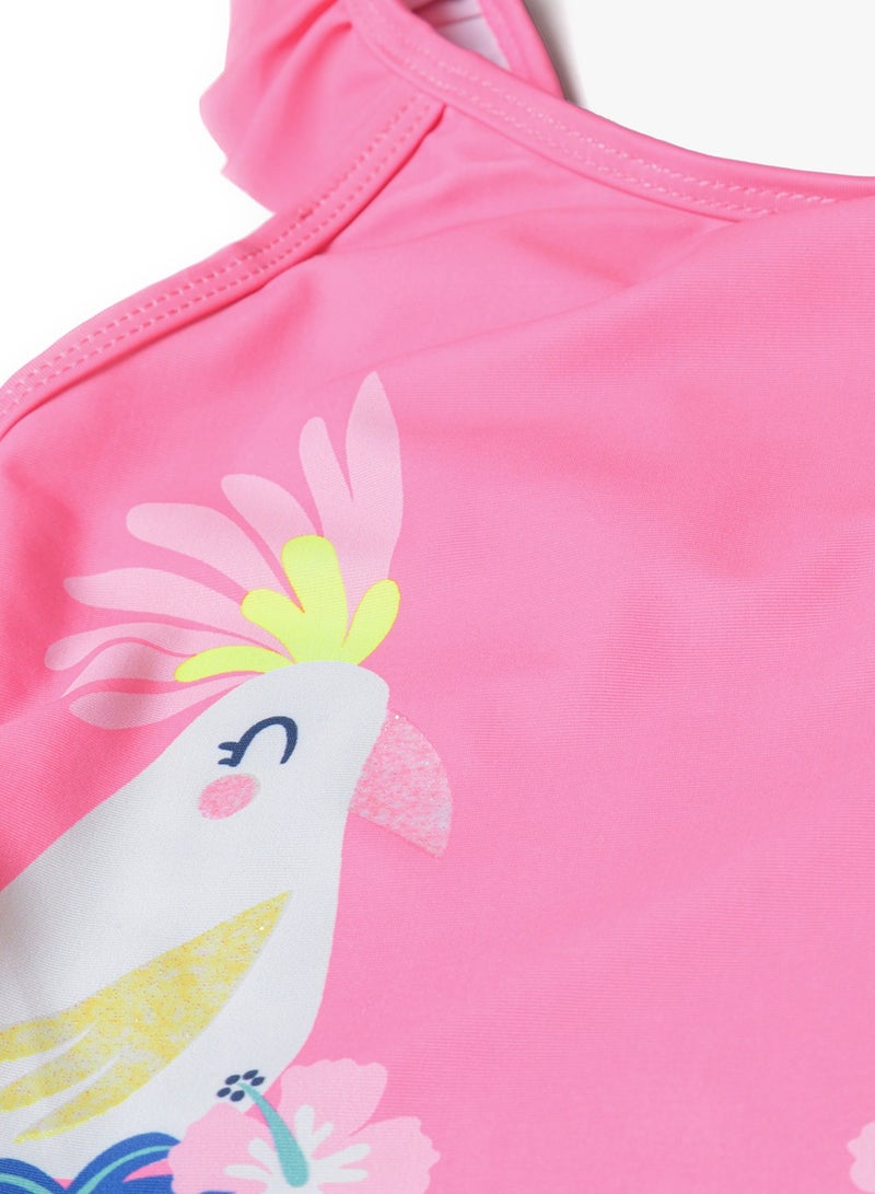 Baby Girls' One-Piece Swimsuit with Print and Side Ruffles, Summer