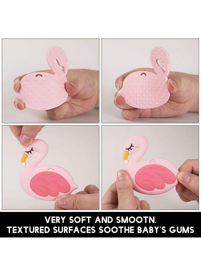 AmazingM Baby Food Grade Silicone Teether Toy with One Piece Design Pacifier Clip Holder,Teething Pain Relief Toys Gift Set for 3 Months+ Boys and Girls,Freezer Safe,BPA Free. (Pink Flamingo) - Image 2