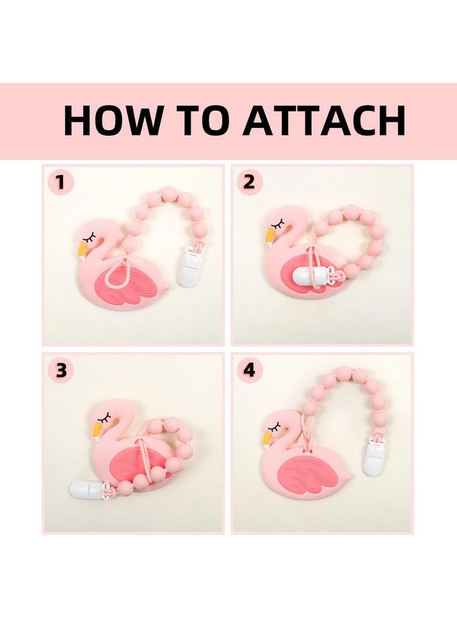 AmazingM Baby Food Grade Silicone Teether Toy with One Piece Design Pacifier Clip Holder,Teething Pain Relief Toys Gift Set for 3 Months+ Boys and Girls,Freezer Safe,BPA Free. (Pink Flamingo) - Image 4