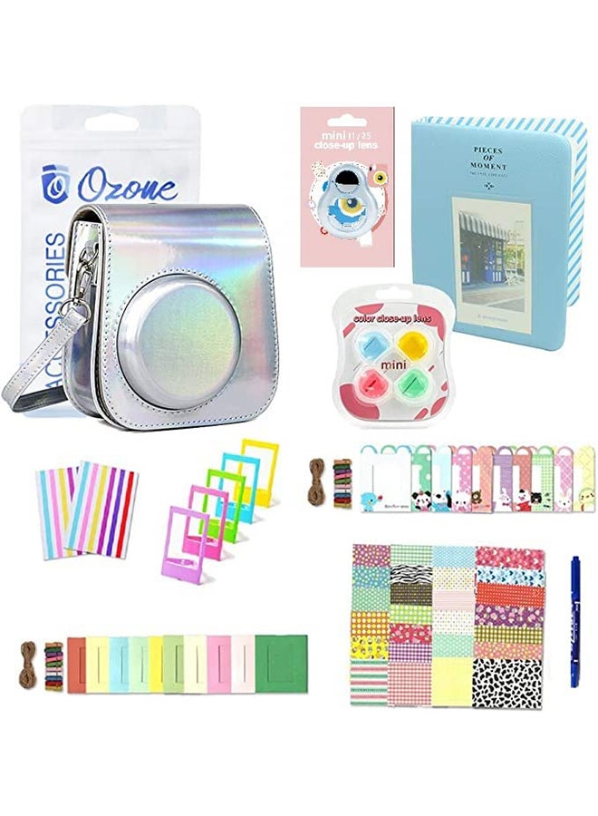 O Ozone Fujifilm Accessories For Instax Mini 11 / Mini 12 Case PU Leather with Strap Frames Wall Décor Border & Stickers, Mini 11 Lens Filter Album - Silver2  - Image 1