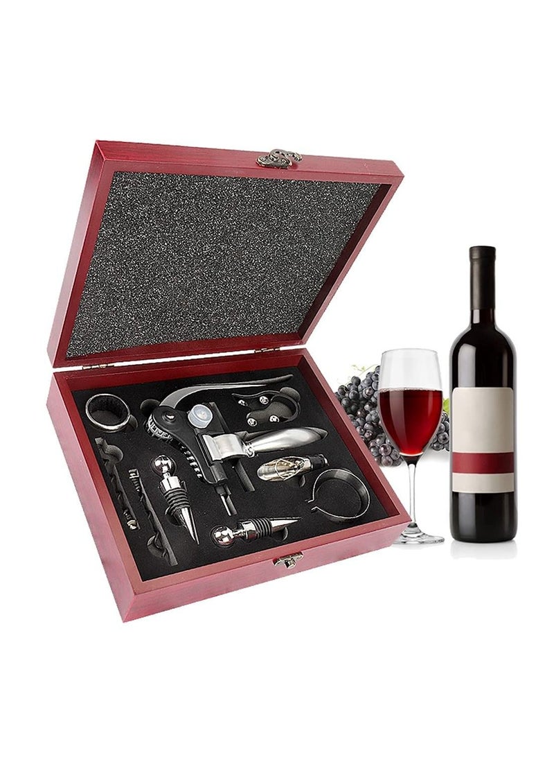 SYOSI Wine Opener Set Rabbit Type with Wine Stoppers, Drip Ring, Foil Cutter and Extra Corkscrew Premium All-In-One Wine Bottle Opener Kit Elegant Cherry Gift Wood Case  - Image 2