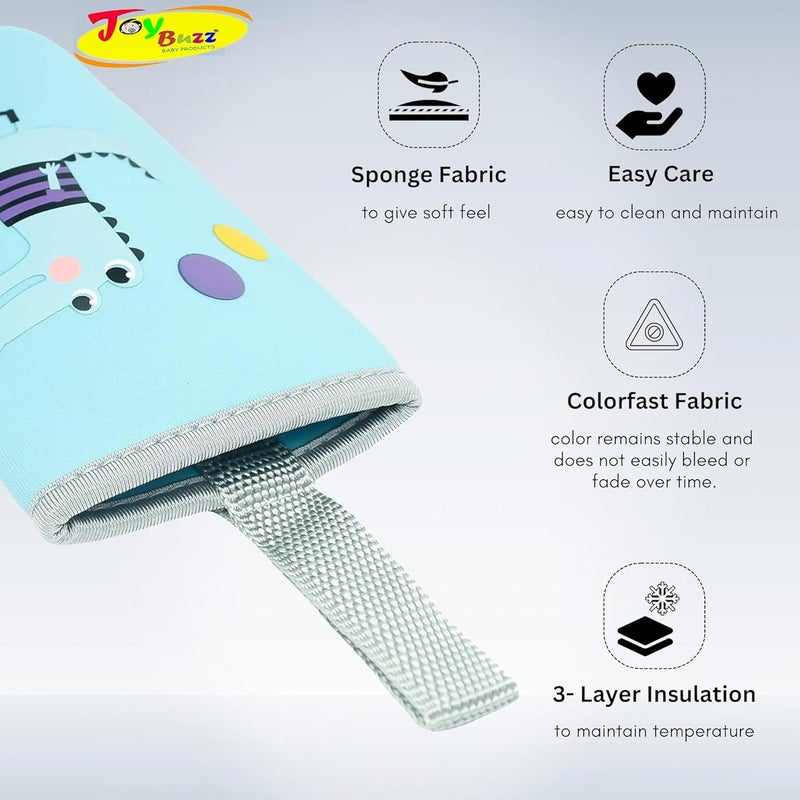 Joy Buzz Cute Animated Patterned Soft Stretchable Baby Feeding Bottle Cover with Easy to Hold Strap for 120ml, 150ml, 240ml (SkyBlue) - Image 5