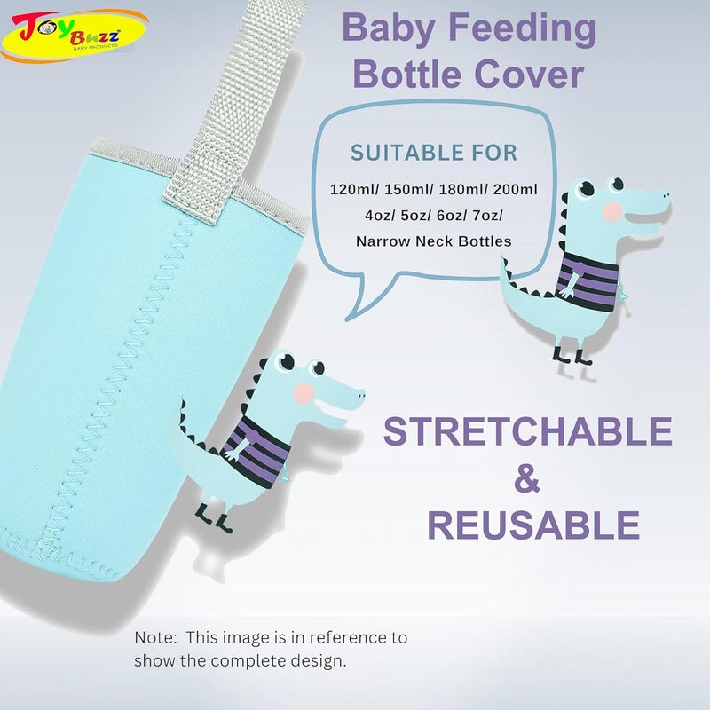 Joy Buzz Cute Animated Patterned Soft Stretchable Baby Feeding Bottle Cover with Easy to Hold Strap for 120ml, 150ml, 240ml (SkyBlue) - Image 2