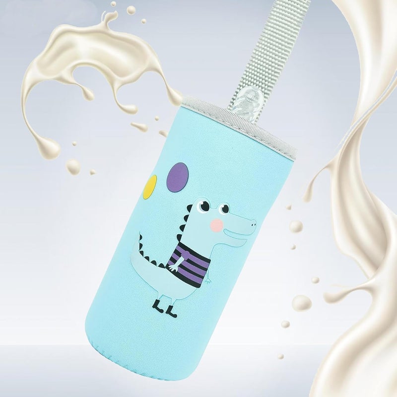 Joy Buzz Cute Animated Patterned Soft Stretchable Baby Feeding Bottle Cover with Easy to Hold Strap for 120ml, 150ml, 240ml (SkyBlue) - Image 1