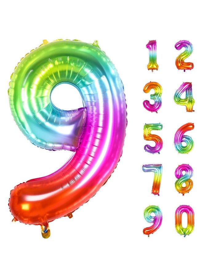 9 Number Balloon, 40 Inch Colored jelly Number Balloons for Birthday Decorations, Large Jumbo Foil Colorful Number Ballons for Anniversary or New Year Party Décor - Image 1