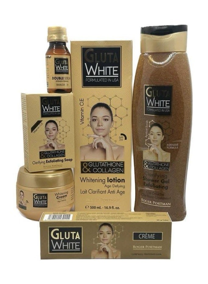 GLUTA WHITE LOTION +SERUM+CREAM+SOAP+SHOWER GEL FULL SET