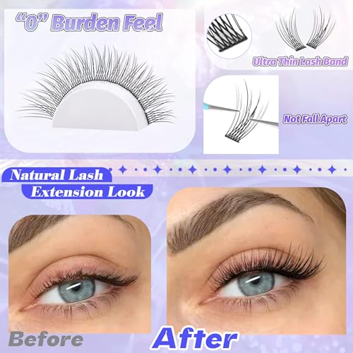 Alice Natural Lash Clusters Wispy Lash Extensions Short 10-14mm DIY Cluster Eyelash Extension C-Curly 280pcs Soft Thin Band Individual Lashes by ALICE - Image 5