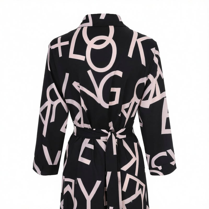 Women's V-Neck Printed Button Long Sleeve Tie Waist Dress - Image 4