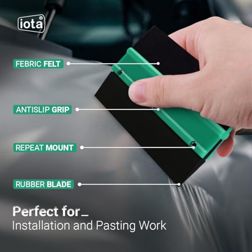 iota Double Edge Squeegee | One Side Rubber & One Side Microfiber Felt | 10.5cm Vinyl Wrap Applicator for Car Window Tinting, Decal & Film Installation | Color- Green - Image 3