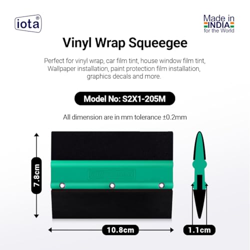 iota Double Edge Squeegee | One Side Rubber & One Side Microfiber Felt | 10.5cm Vinyl Wrap Applicator for Car Window Tinting, Decal & Film Installation | Color- Green - Image 2