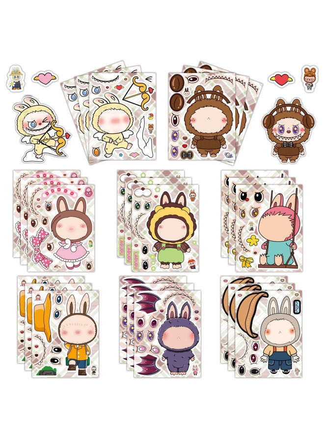 8 Pieces Of Lbubu Puzzle Stickers Make A Facee Face Changing Stickers Kidsren's Handbook Decorative Stickers