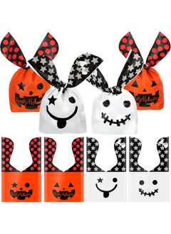 Chinco 100 Pieces Halloween Plastic Bags Candy Bags Orange Pumpkin And White Ghost Trick Or Treat Plastic Bags For Party Favor Treats Snacks Halloween Party Supplies Decoration  - Image 1
