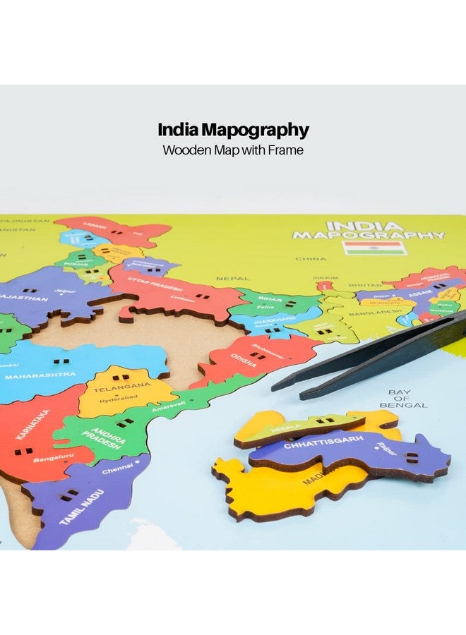 RATNA'S Ratna's Wooden India Mapography | Pick & Fix The Pieces with The Help of Plucker provided | Framed Jigsaw Puzzle Educational Toy and Learning Aid for Boys and Girls  - Image 2