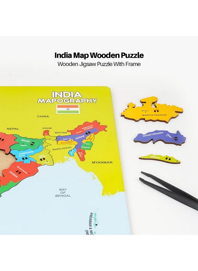 RATNA'S Ratna's Wooden India Mapography | Pick & Fix The Pieces with The Help of Plucker provided | Framed Jigsaw Puzzle Educational Toy and Learning Aid for Boys and Girls  - Image 4
