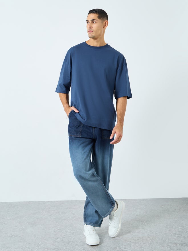 ستايلي جينز واسع الساق رجالي غسيل داكن - Image 2