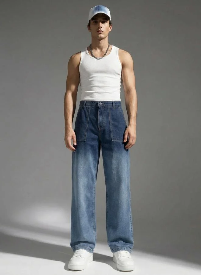 Styli Men Dark Wash Wide Leg Jeans