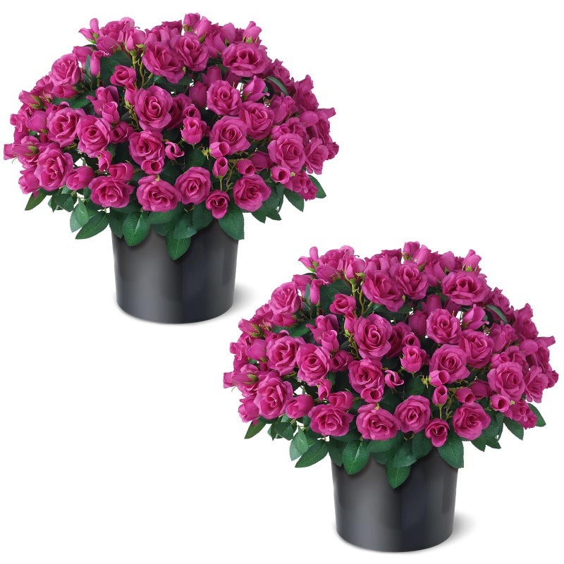 Juxdp 2 Set of Artificial Rose Topiary Trees - Faux Silk Flower Potted Plant, UV Resistant Fake Outdoor Rose Bush for Front Door, Farmhouse, Porch, Garden Decor (Rose Red) - Image 1