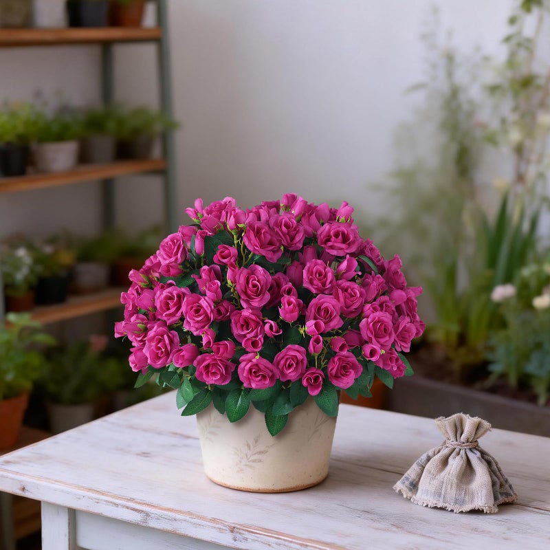 Juxdp 2 Set of Artificial Rose Topiary Trees - Faux Silk Flower Potted Plant, UV Resistant Fake Outdoor Rose Bush for Front Door, Farmhouse, Porch, Garden Decor (Rose Red) - Image 3