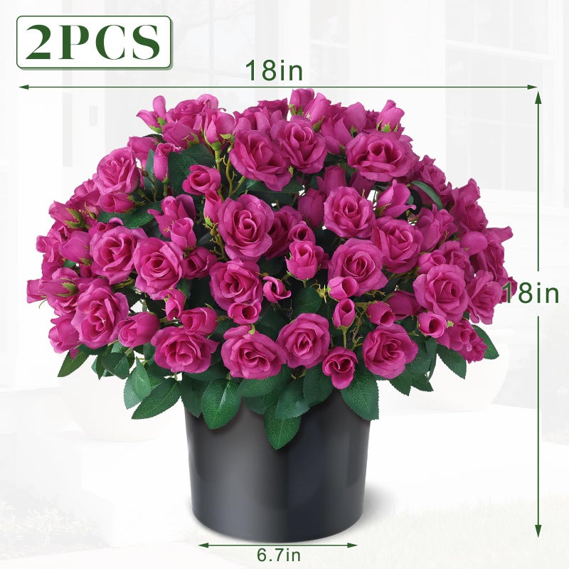 Juxdp 2 Set of Artificial Rose Topiary Trees - Faux Silk Flower Potted Plant, UV Resistant Fake Outdoor Rose Bush for Front Door, Farmhouse, Porch, Garden Decor (Rose Red) - Image 5