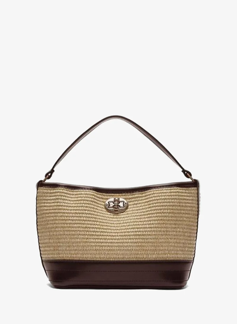 Urban Wicker-Look Lockable Shoulder Bag Taba.