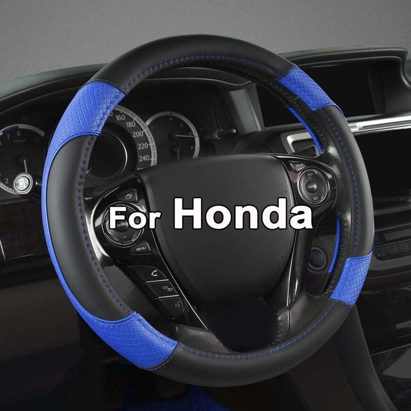 GIANT PANDA Microfiber Leather Steering Wheel Cover for Honda AccordCivicCRVHRVPilotDiamondPatternBlackBlueStandard Size