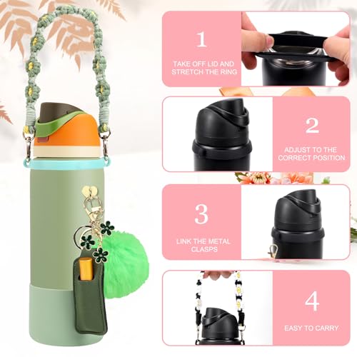 SLEILIN Compatible for Owala Accessories Bundle: Silicone Boot for 24oz & 32oz Bottles, Charms, Handle,Strap, Rubber Bottoms, and Decorative Add-ons for Your Compatible for Owala Water Bottle, Camo Cool - Image 2