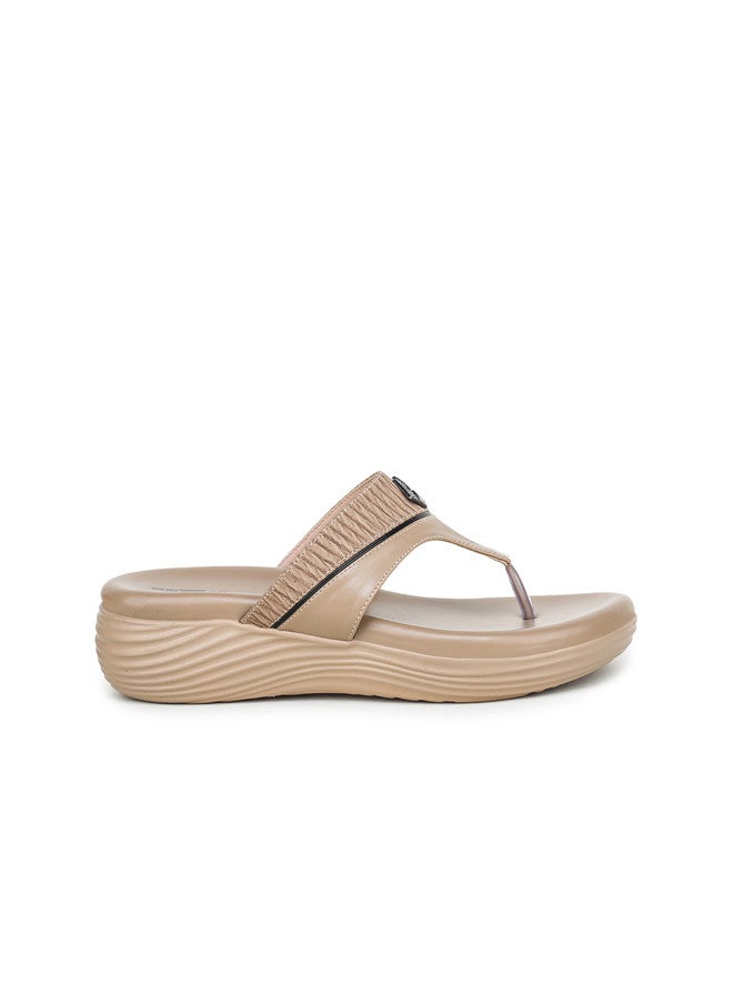 She Zone صنادل مريحة مفتوحة الأصابع باللون البيج للنساء - Image 4