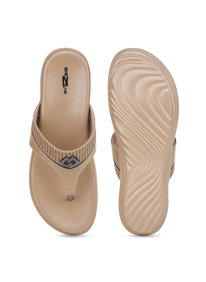 She Zone صنادل مريحة مفتوحة الأصابع باللون البيج للنساء - Image 5