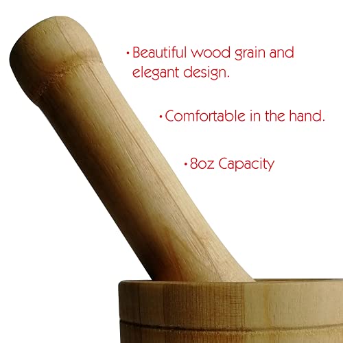 Bene Casa - Natural Wooden Mortar and Pestle (5" x 3.5" - 8 oz Capacity) - Grinder for Spices, Seasonings, Pastes, Pesto, and Guacamole - Image 5