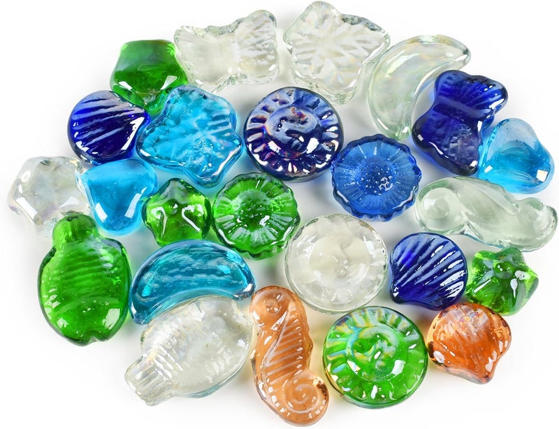 VIOCIWUO Glass Pebbles for Decorative 1LB, Flat Marbles Glass Beads Stone for Floral Arrangements Vases Gem Aquarium Pebbles Vase Filler Decor - Image 1