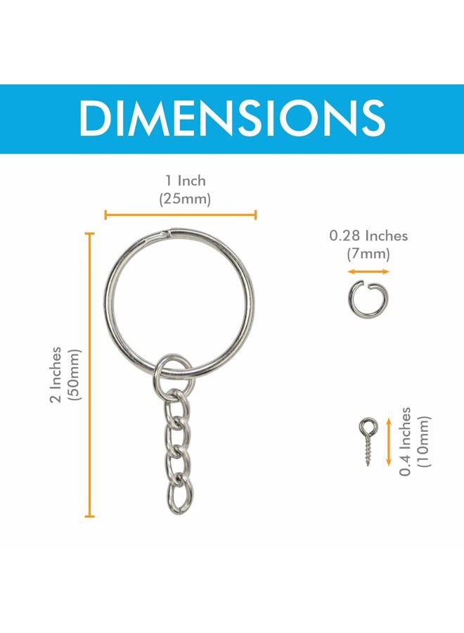 Millennial Essentials Split Key Ring with Chain, Open Jump Ring and Screw Eye Pins 1 Inch Key Chain Nickel Plated Silver 120pcs Bulk for Crafts - Image 3