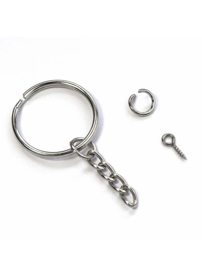 Millennial Essentials Split Key Ring with Chain, Open Jump Ring and Screw Eye Pins 1 Inch Key Chain Nickel Plated Silver 120pcs Bulk for Crafts - Image 4