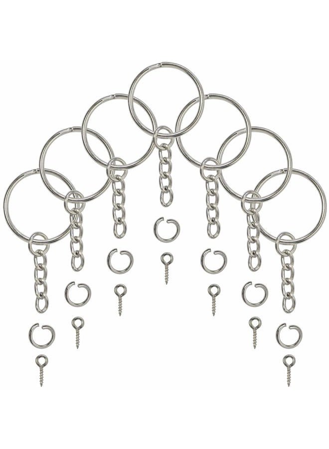 Millennial Essentials Split Key Ring with Chain, Open Jump Ring and Screw Eye Pins 1 Inch Key Chain Nickel Plated Silver 120pcs Bulk for Crafts - Image 1