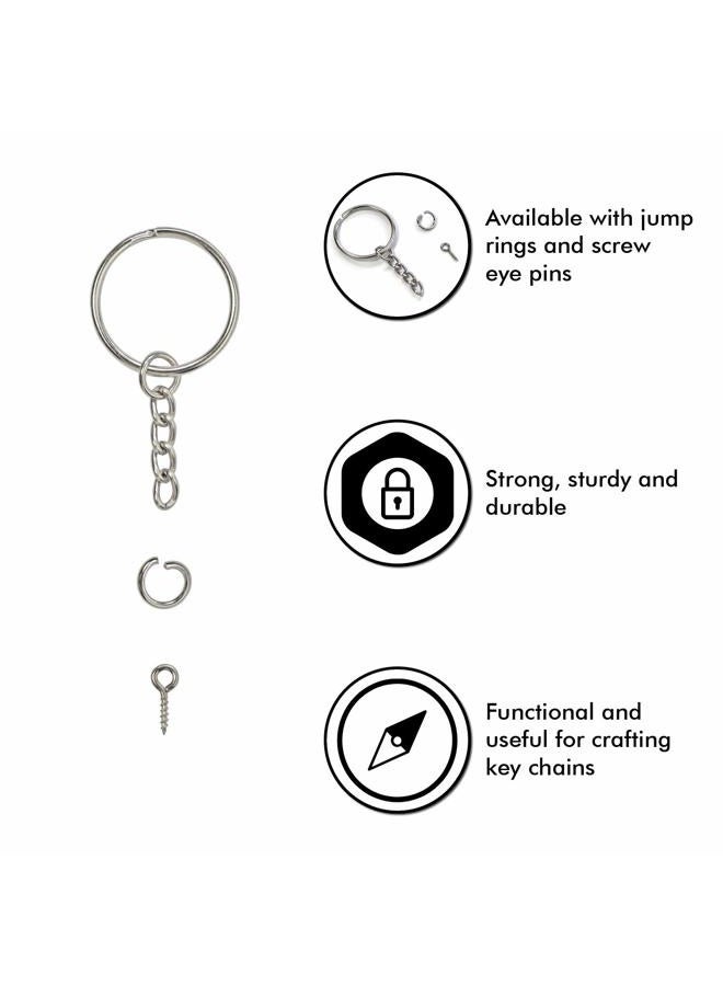 Millennial Essentials Split Key Ring with Chain, Open Jump Ring and Screw Eye Pins 1 Inch Key Chain Nickel Plated Silver 120pcs Bulk for Crafts - Image 2